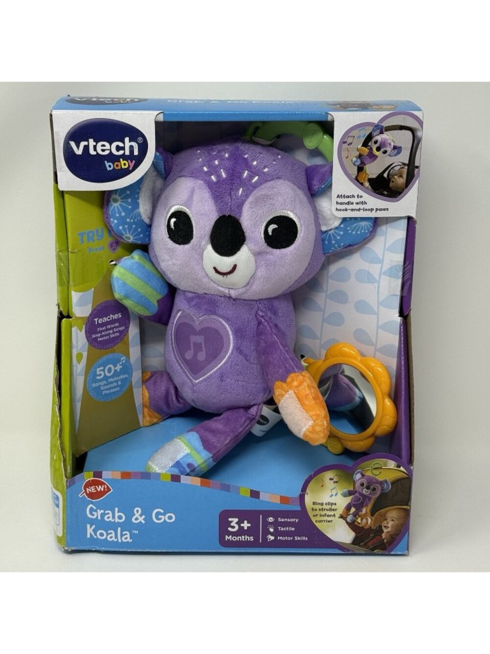 VTech Grab & Go Koala Clip On Stroller Car Toy Audio Visual Plush Infants New